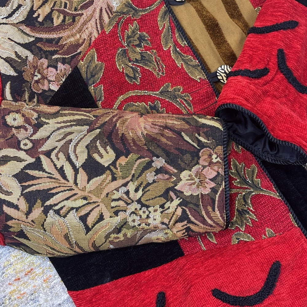Vintage Allure Red Black Embroidered Patchwork Jacket Womens Large Artsy Classic - Picture 6 of 13